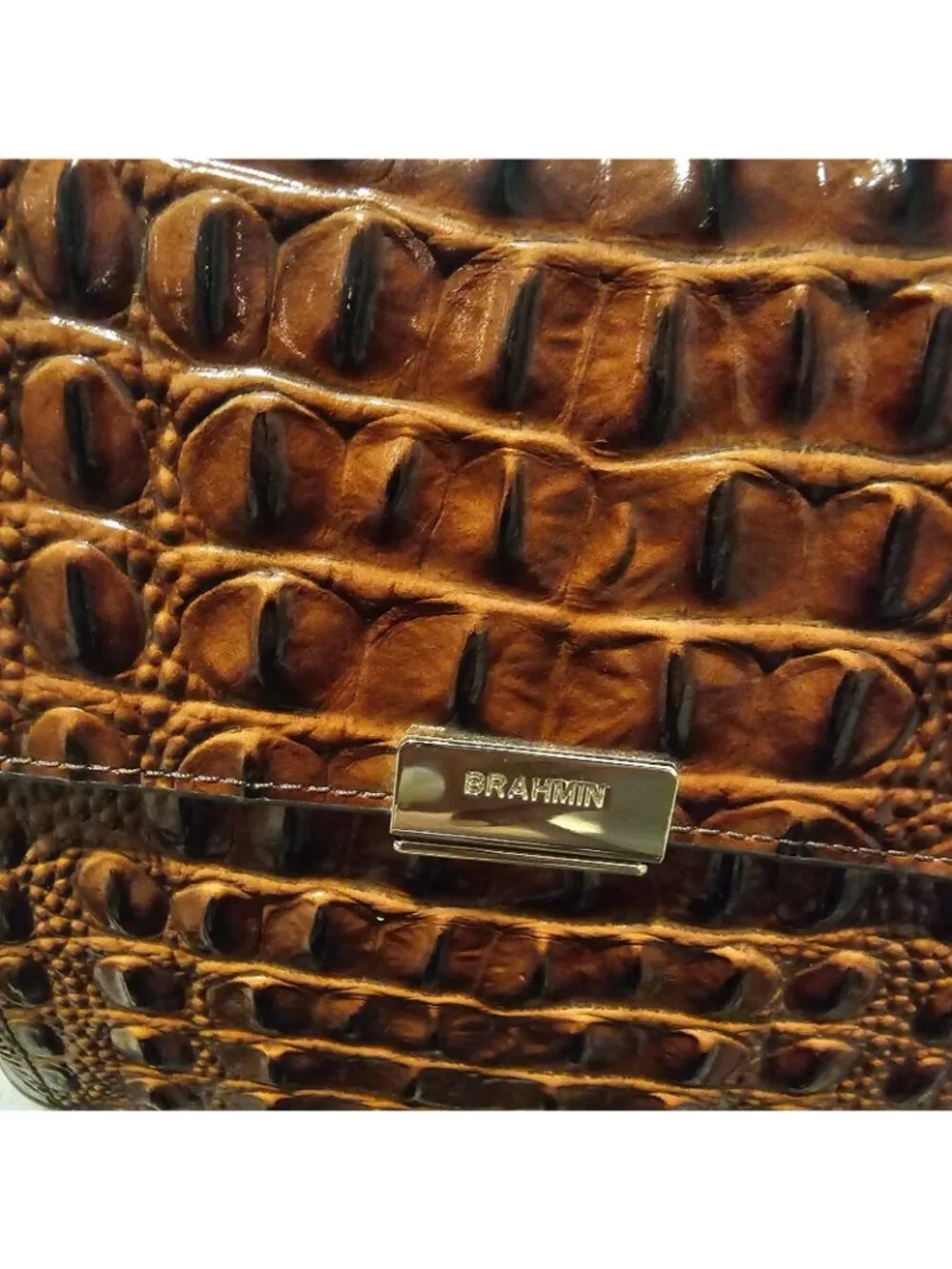 Brahmin Margo Pecan Melbourne Leather Flap Crossbody Bag Purse Croc Embossed